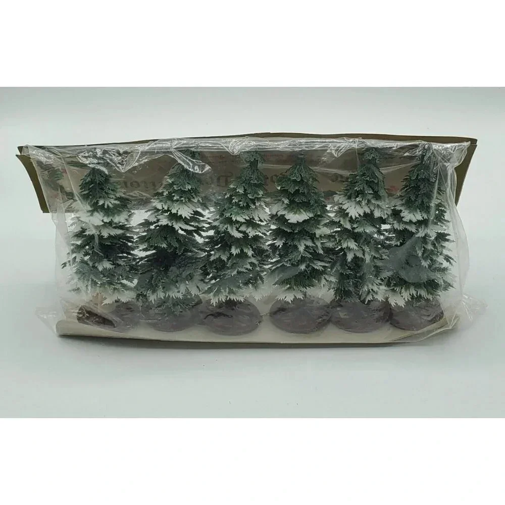 Vintage 6 Plastic Snow Cap Trees Deco by  Pine & Holly Decoration NIP Hong Kong